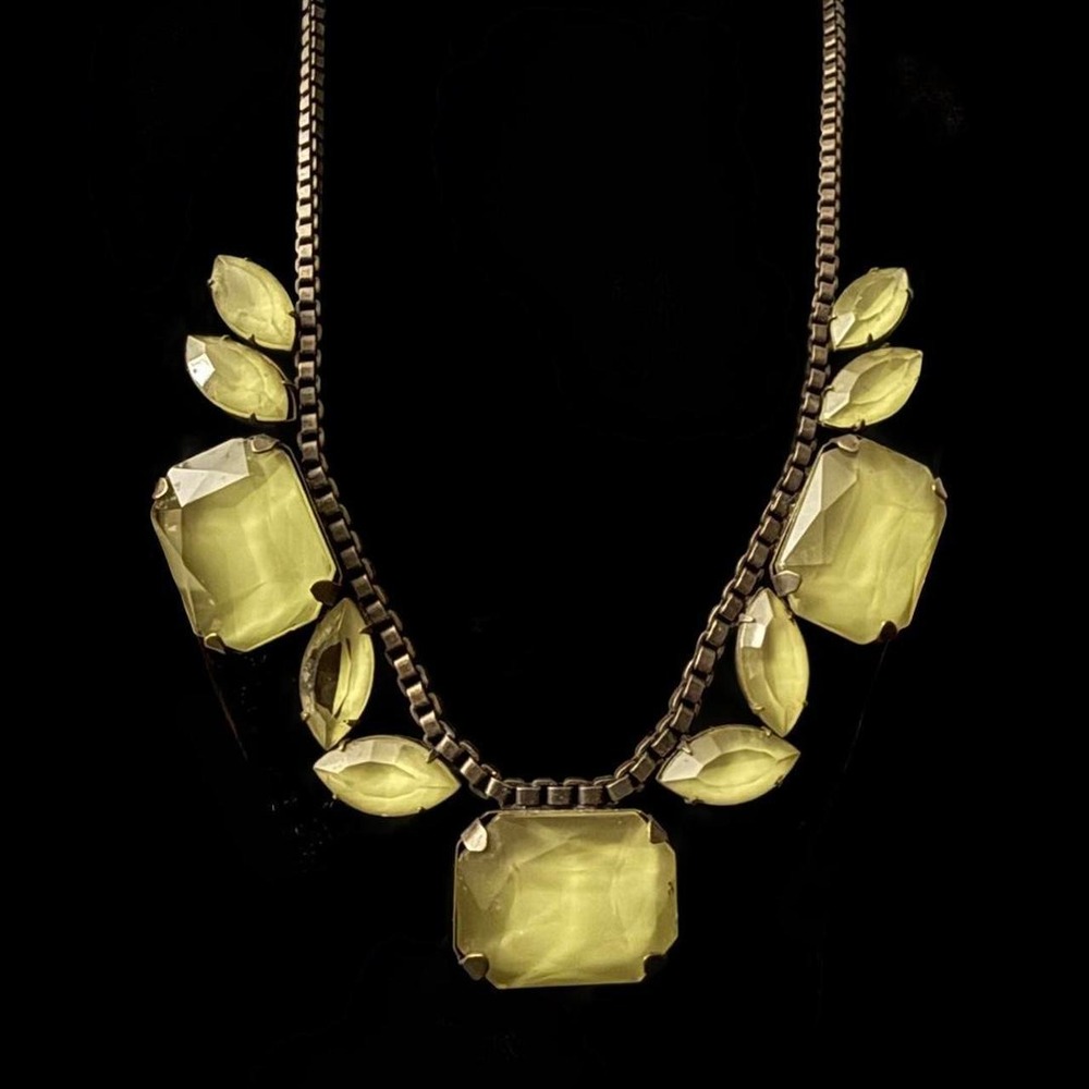 Loren Hope Chartreuse Petra Statement Necklace Antique Brass Signed USA